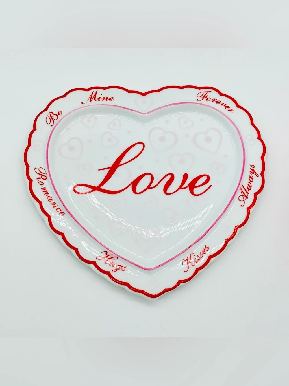 Vtg Romantic Love Heart Ceramic Tray 3 Piece Interlocking Candle Set 3D Coquette